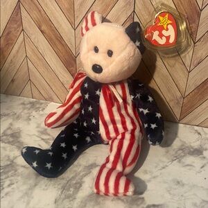 Spangle TY beanie baby Patriotic Bear Plush with Stars and Stripes